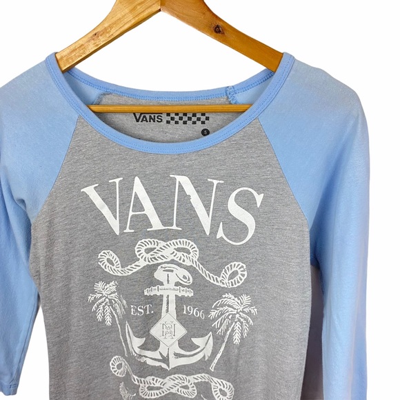 Vans 90s Y2K 3/4 Sleeve Beachy Coconut Girl Stretchy Fitted Baseball Baby Tee S - Picture 2 of 8